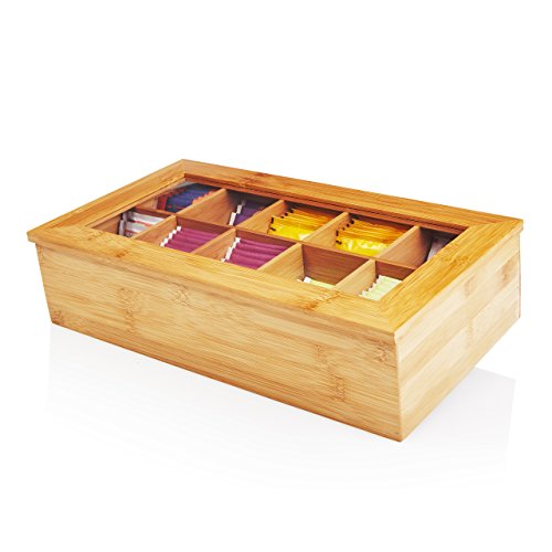 Lumaland Cuisine Teebox aus Bambus – 10 Fächer – 36,7 x 20 x 9 cm
