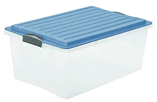Rotho Eco Compact Aufbewahrungsbox 38l – 57 x 40 x 25 cm – transparent/blau