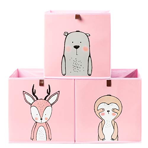 2friends Aufbewahrungsboxen für Kinder – 3 Stück mit Schlaufe zum Herausziehen – rosa